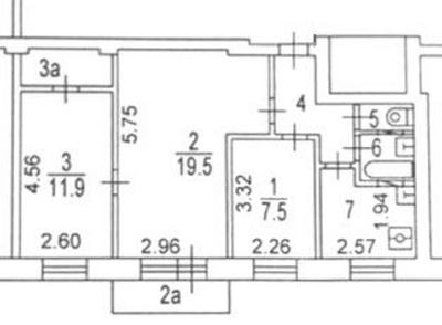 3-к кв, 55.7 м²